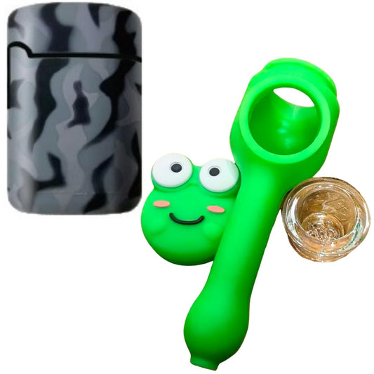 Grey Army ZL-3 Torch Jet Lighter And Frog Silicone Rasta Pipe