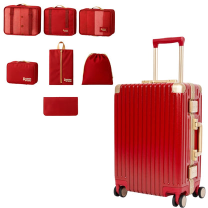 26" Hard Shell Suitcase with 7‑Piece Packing Organizer Travel Combo (Red)