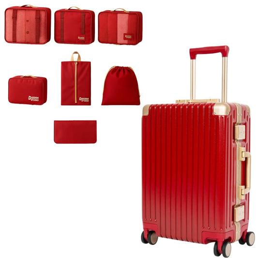 26" Hard Shell Suitcase with 7‑Piece Packing Organizer Travel Combo (Red)