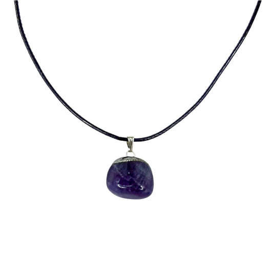 Earth Stone Collection - Polished Crystal Stone Necklace (Amethyst)