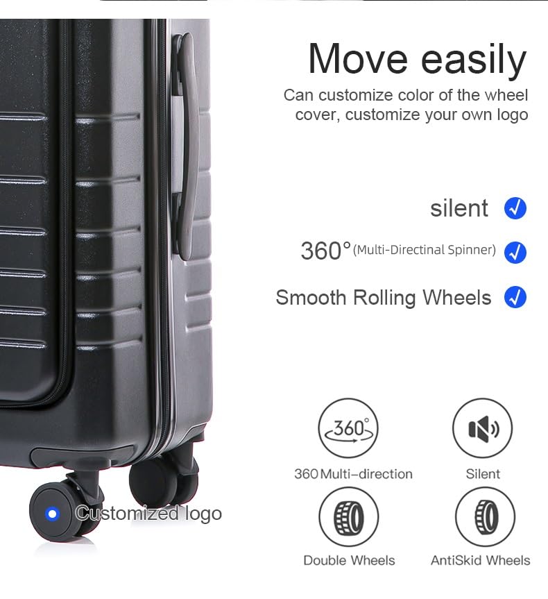 Multifunction Smart Carry-On Travel Suitcase - 20 Inch - Black
