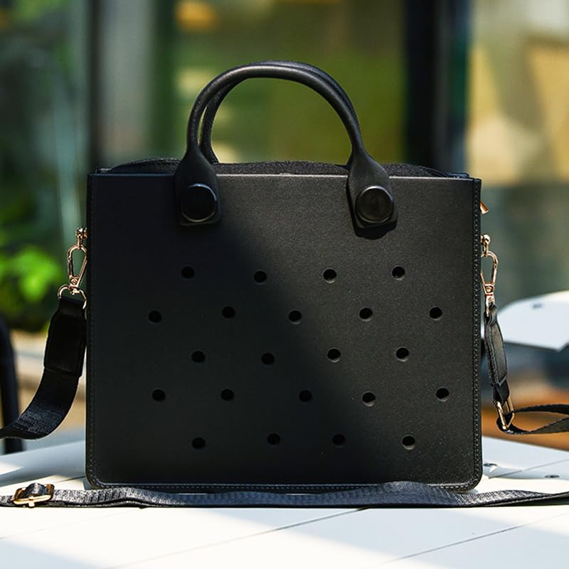 Nana EVA Croc Bag with Shoulder Strap – Lightweight Waterproof Tote Handbag (Black)