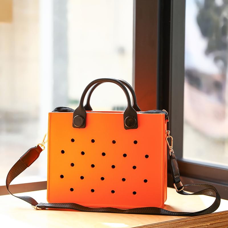 Nana EVA Croc Bag with Shoulder Strap – Lightweight Waterproof Tote Handbag (Orange)