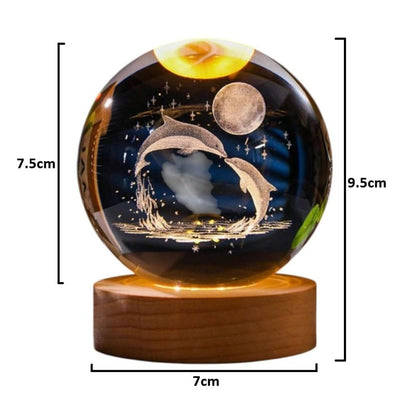 Crystal Ball Lamp with 3D Engraving and Luminous Base - Cosmic Dolphin