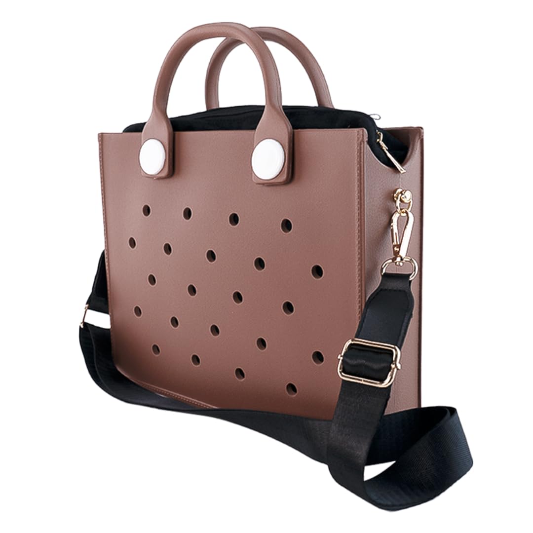 Nana EVA Croc Bag with Shoulder Strap – Lightweight Waterproof Tote Handbag (Brown)
