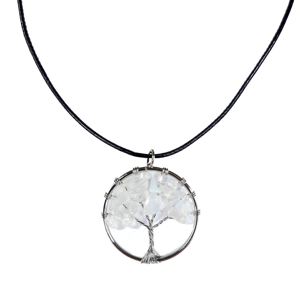 Earth Stone Collection - Round Tree Of Life Stone Necklace (Opal)