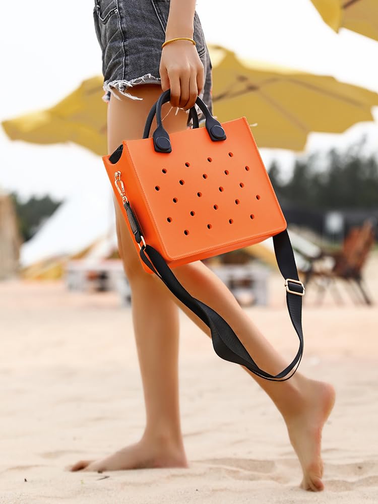 Nana EVA Croc Bag with Shoulder Strap – Lightweight Waterproof Tote Handbag (Orange)