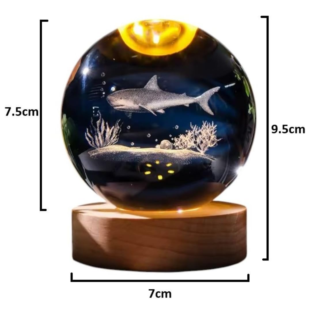 Crystal Ball Lamp with 3D Engraving and Luminous Base - Shark Reef