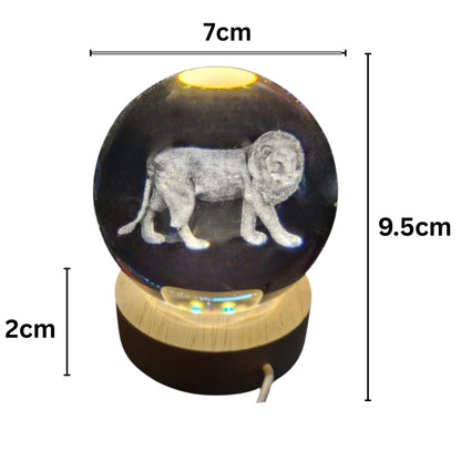 Crystal Ball Lamp with 3D Engraving and Luminous Base - Lion