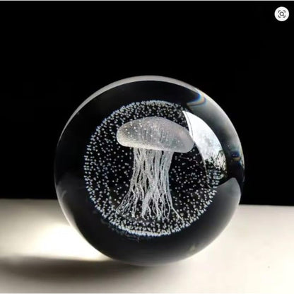 Crystal Ball Lamp with 3D Engraving and Luminous Base - Jellyfish