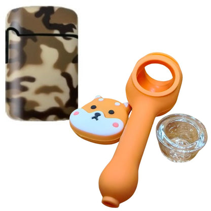 Brown Army ZL-3 Torch Jet Lighter And Dog Silicone Rasta Pipe