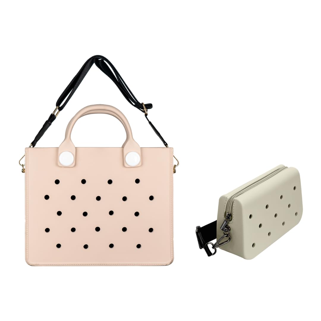 Nana EVA Croc Shoulder Bag & Coco EVA Croc Crossbody Bag Combo Set (Beige)