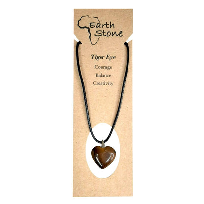Earth Stone Collection - Heart Crystal Stone Necklace (Tigers Eye)