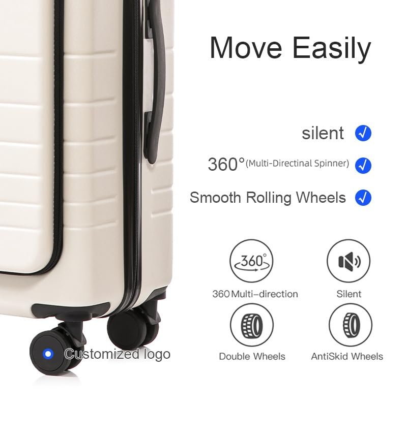 Multifunction Smart Carry-On Travel Suitcase - 20 Inch - White