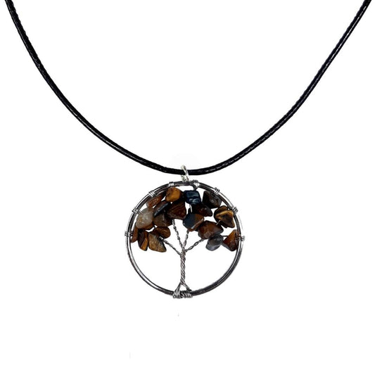 Earth Stone Collection - Round Tree Of Life Stone Necklace (Tigers eye)