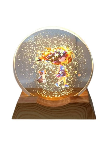 3D Creative Lamp – Girl with a Cat Illuminated Art Light