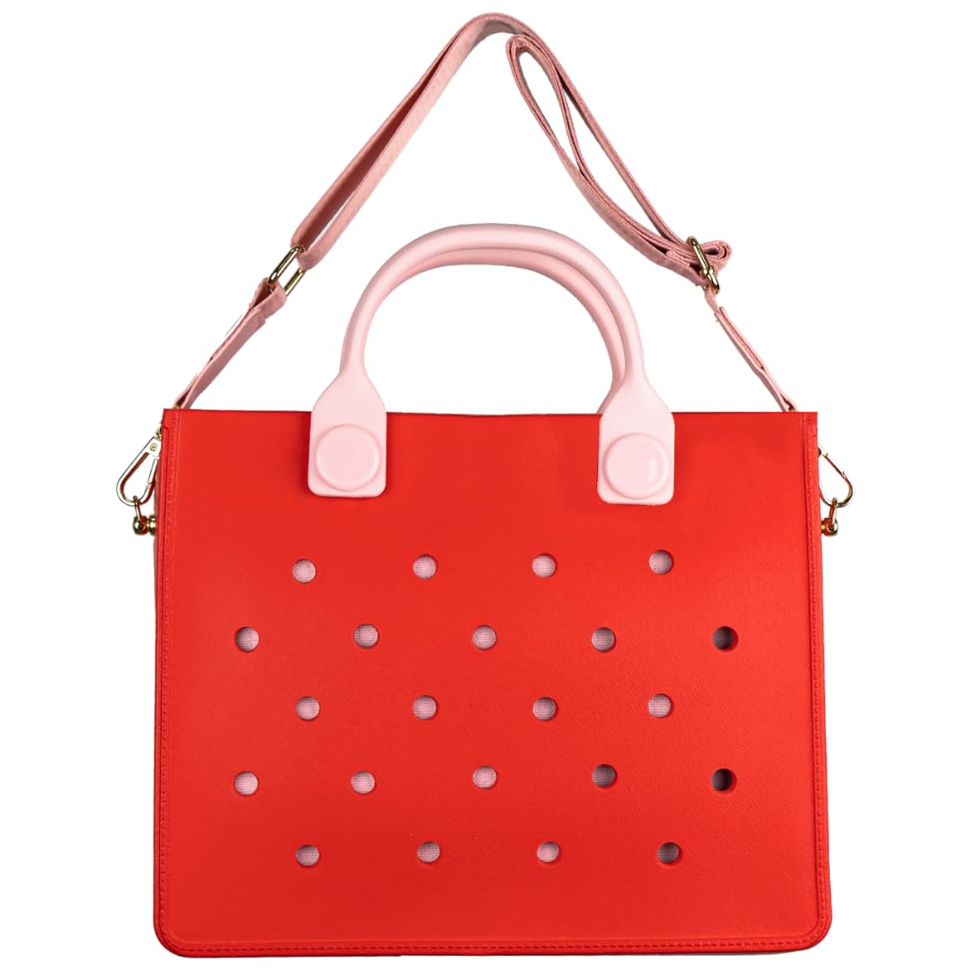 Nana EVA Croc Bag with Shoulder Strap – Lightweight Waterproof Tote Handbag (Red)