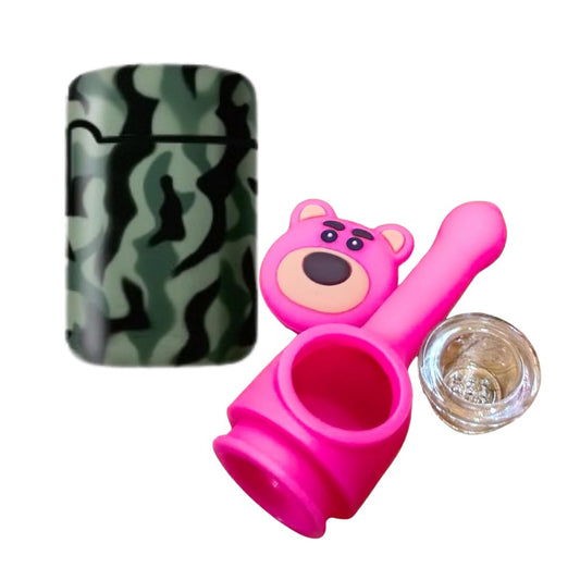 Green Army ZL-3 Torch Jet Lighter And Bear Silicone Rasta Pipe