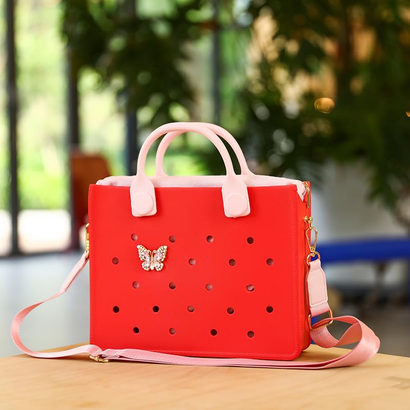 Nana EVA Croc Bag with Shoulder Strap – Lightweight Waterproof Tote Handbag (Red)