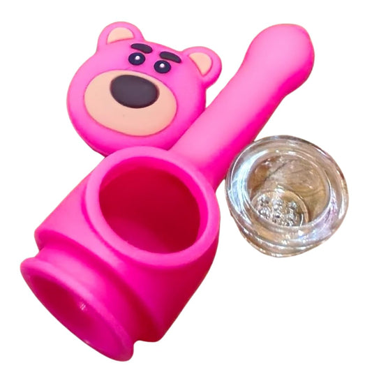 Silicone Rasta Spoon Pipe - Cartoon Faces (Pink)