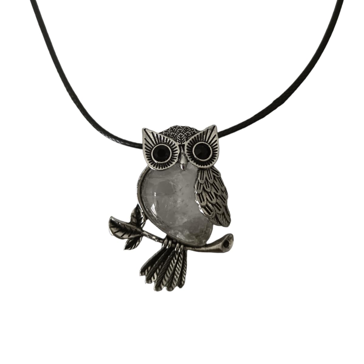 Earth Stone Collection - Owl Crystal Stone Necklace (Clear Quartz)