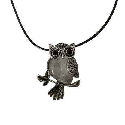 Earth Stone Collection - Owl Crystal Stone Necklace (Clear Quartz)