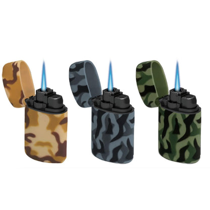 ZL3 Windproof Army Design Torch Jet Lighters + Smiley Queen Size Rolling Papers with Tips - 6 Pack