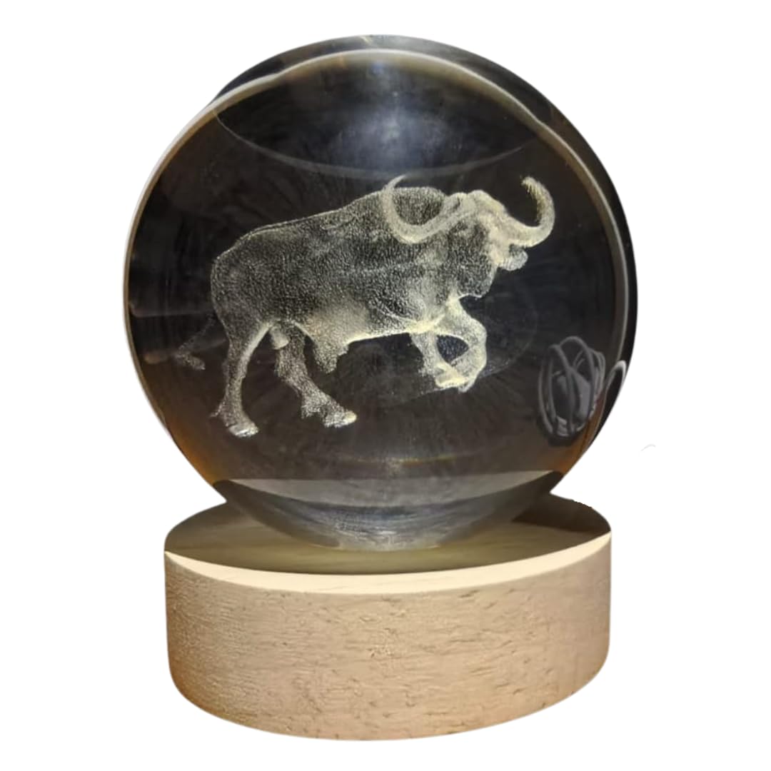 Crystal Ball Lamp with 3D Engraving and Luminous Base - Buffalo