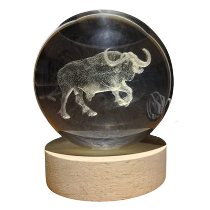 Crystal Ball Lamp with 3D Engraving and Luminous Base - Buffalo