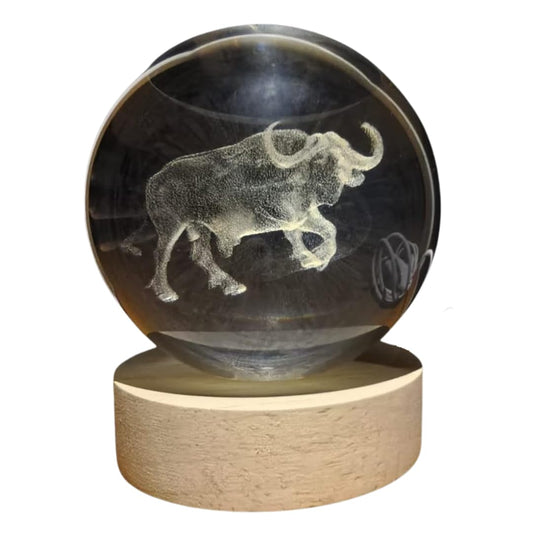 Crystal Ball Lamp with 3D Engraving and Luminous Base - Buffalo