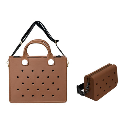 Nana EVA Croc Shoulder Bag & Coco EVA Croc Crossbody Bag Combo Set (Brown)