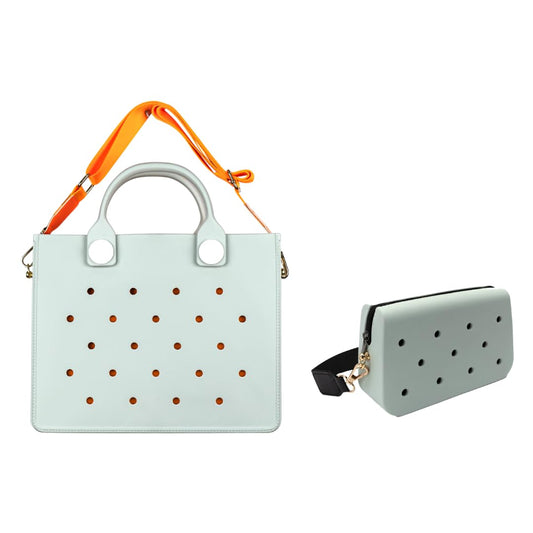 Nana EVA Croc Shoulder Bag & Coco EVA Croc Crossbody Bag Combo Set (Grey)