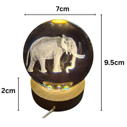 Crystal Ball Lamp with 3D Engraving and Luminous Base - Elephant