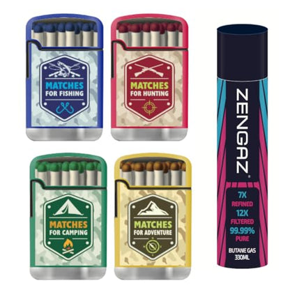 ZL 3 Mega Jet Flame Lighter MATCH 4 Pack & 330 ML Gas