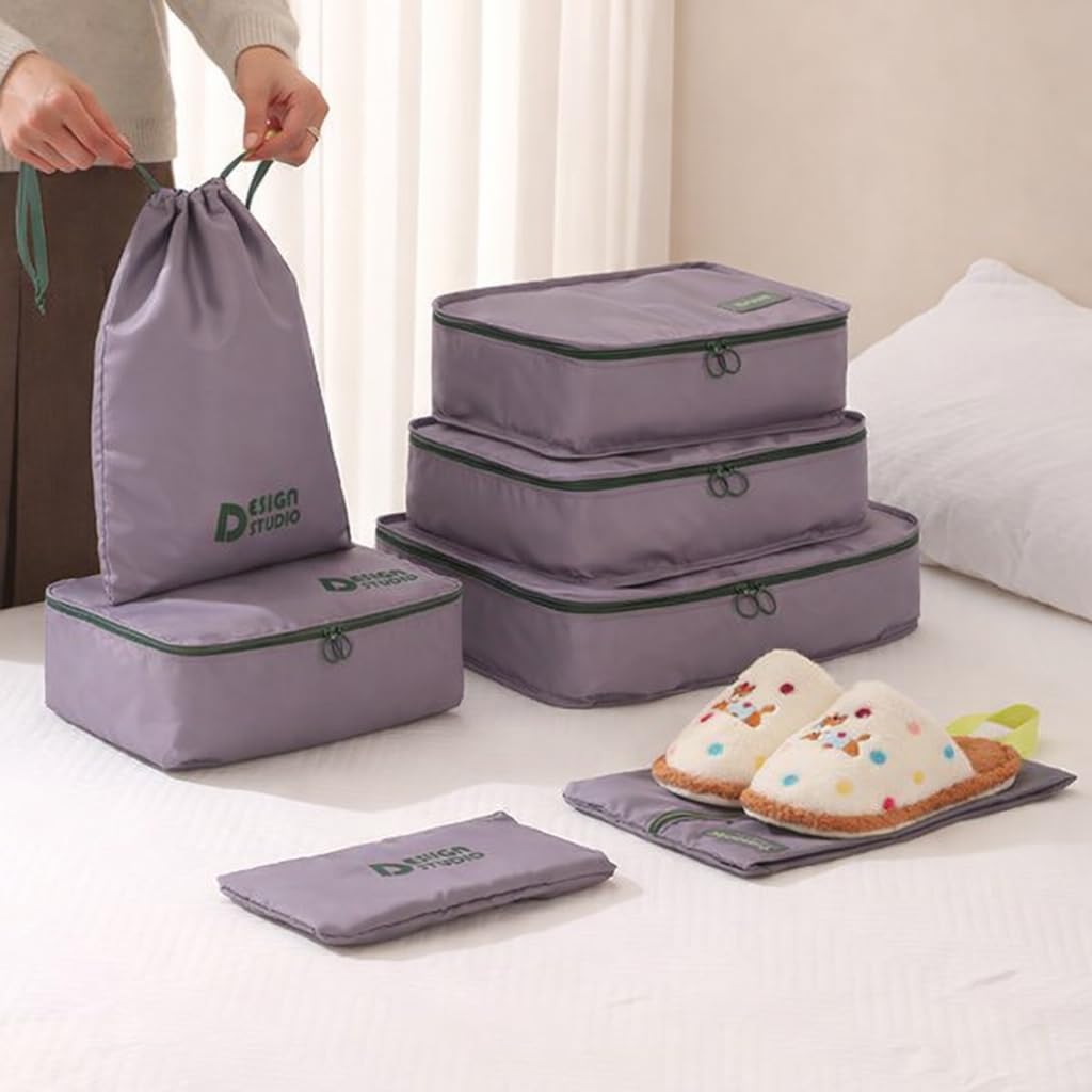 7‑Piece Travel Packing Organizer Set (Purple)
