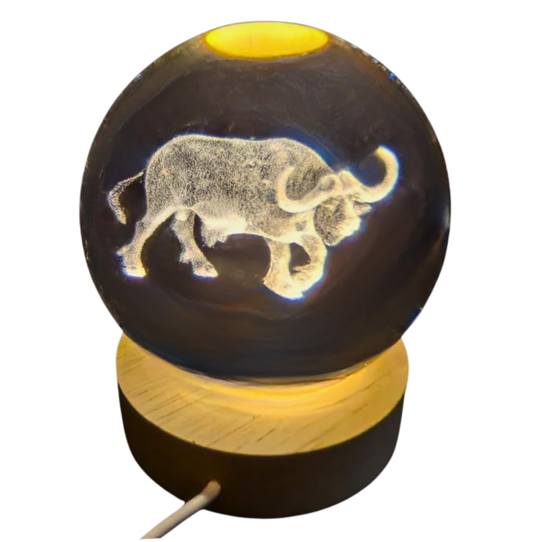 Crystal Ball Lamp with 3D Engraving and Luminous Base - Buffalo