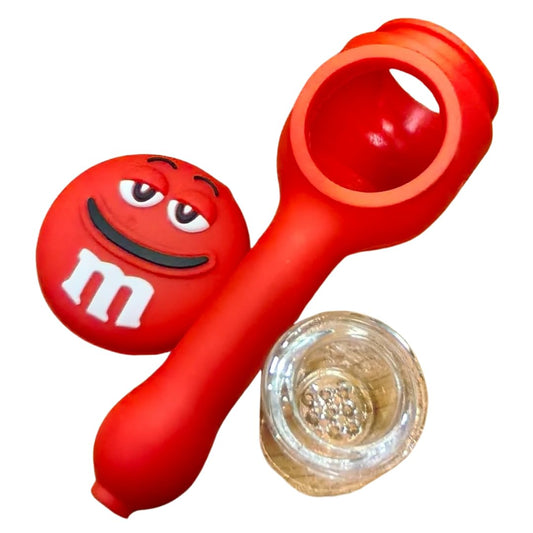 Silicone Rasta Spoon Pipe - Cartoon Faces (Red)