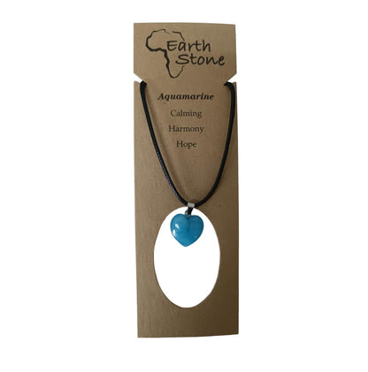 Earth Stone Collection - Heart Crystal Stone Necklace (Aquamarine)