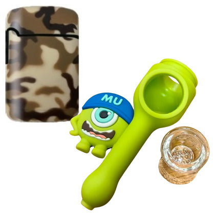 Brown Army ZL-3 Torch Jet Lighter And Monsters University Silicone Rasta Pipe