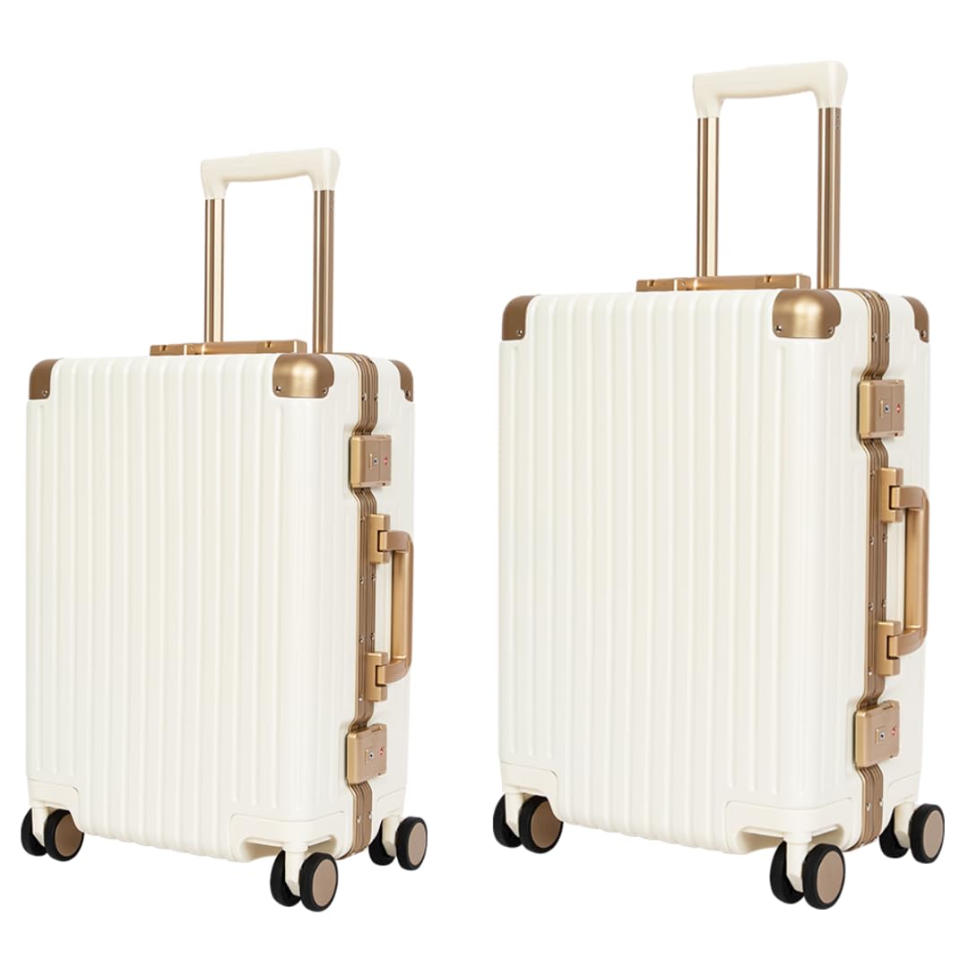 Classic Aluminum Frame Travel Suitcase - 20" + 26" - White