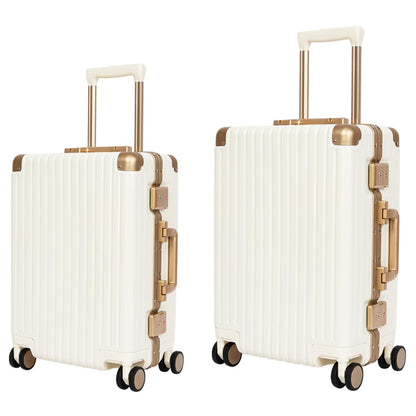 Classic Aluminum Frame Travel Suitcase - 20" + 26" - White