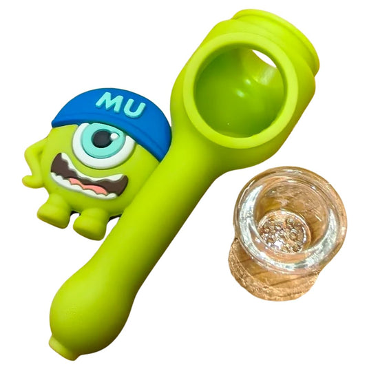 Silicone Rasta Spoon Pipe - Cartoon Faces (Green & Blue)