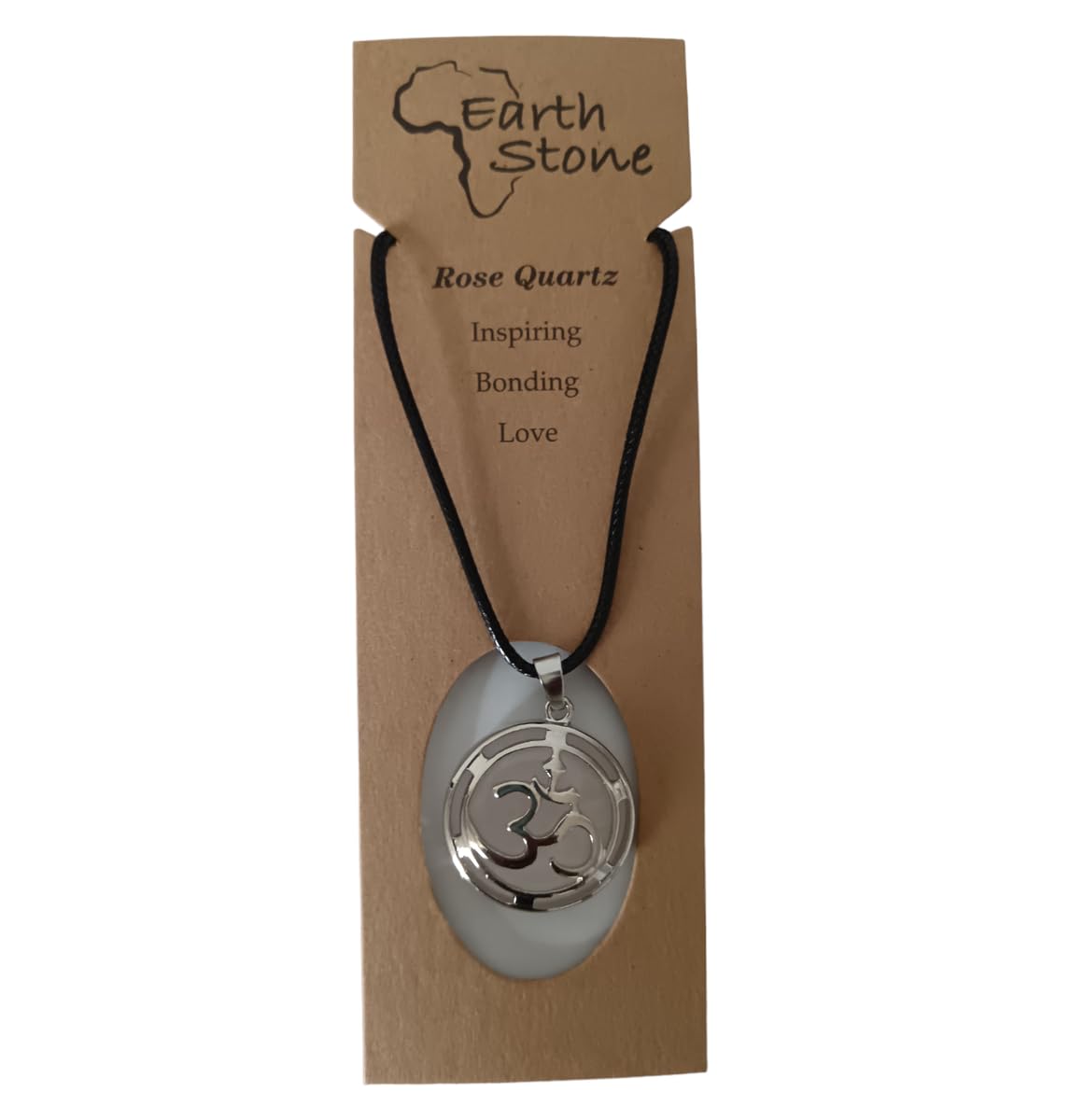 Earth Stone Collection - OM Symbol Crystal Stone Necklace (Rose Quartz)