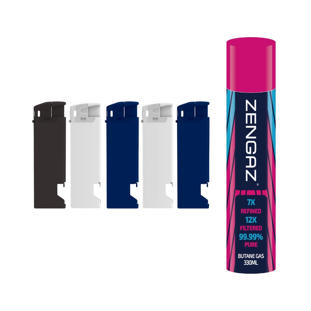 Electronic Refillable Bottle Opener Lighters - Mixed Colors Pack Of 5 With 330ml Gas