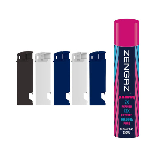 Electronic Refillable Bottle Opener Lighters - Mixed Colors Pack Of 5 With 330ml Gas