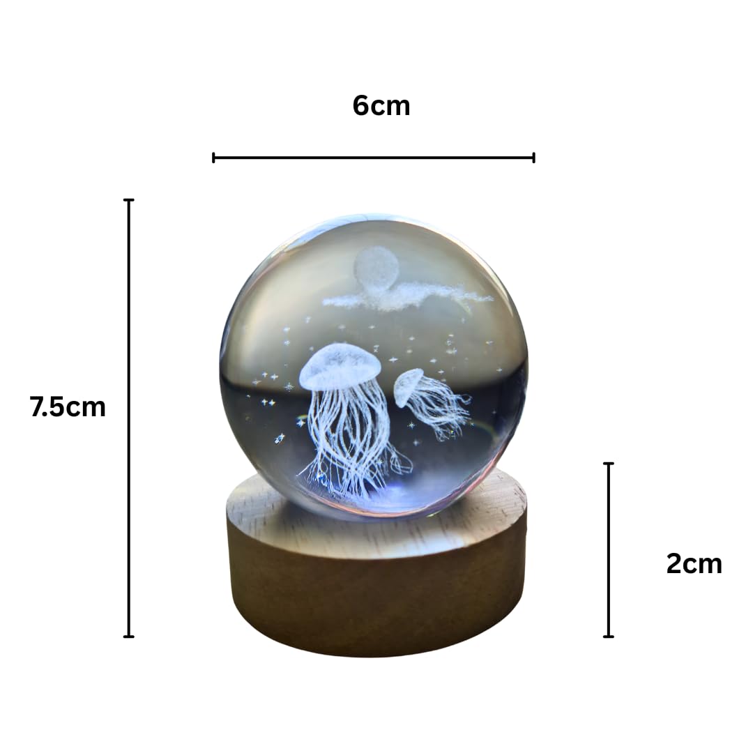 Small Crystal Ball Lamp with 3D Engraving and Luminous Base – Jellyfish