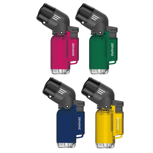 ZL-17 Angle Double Jet Torch Lighter – 4 Pack (Black, Blue, Green, Yellow)