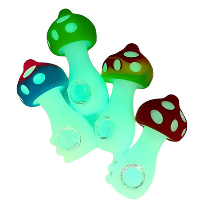 Silicone Rasta Pipe - Glow In The Dark Mushroom - 15 Pack
