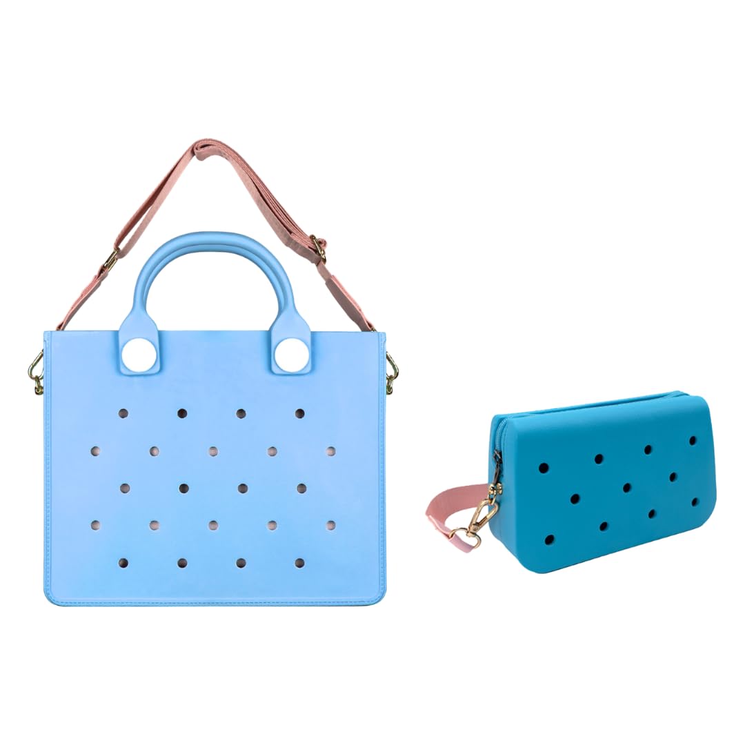 Nana EVA Croc Shoulder Bag & Coco EVA Croc Crossbody Bag Combo Set (Blue)