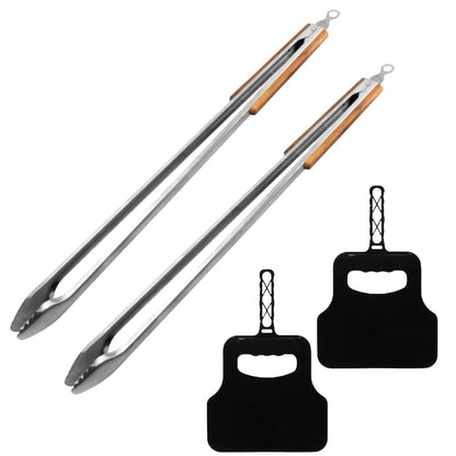 DeBest Extra Length Braai Tongs (80cm) and Braai Fan – 2 Pack Combo – Heavy-Duty Stainless Steel BBQ Tongs with Wooden Handles and Durable Fire Starter Fans